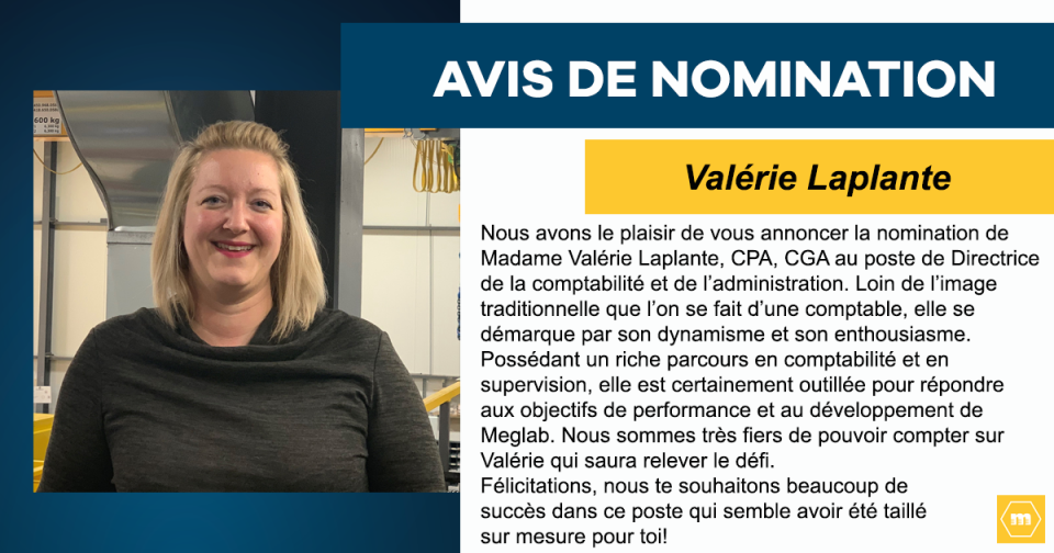 Nomination Valérie Laplante